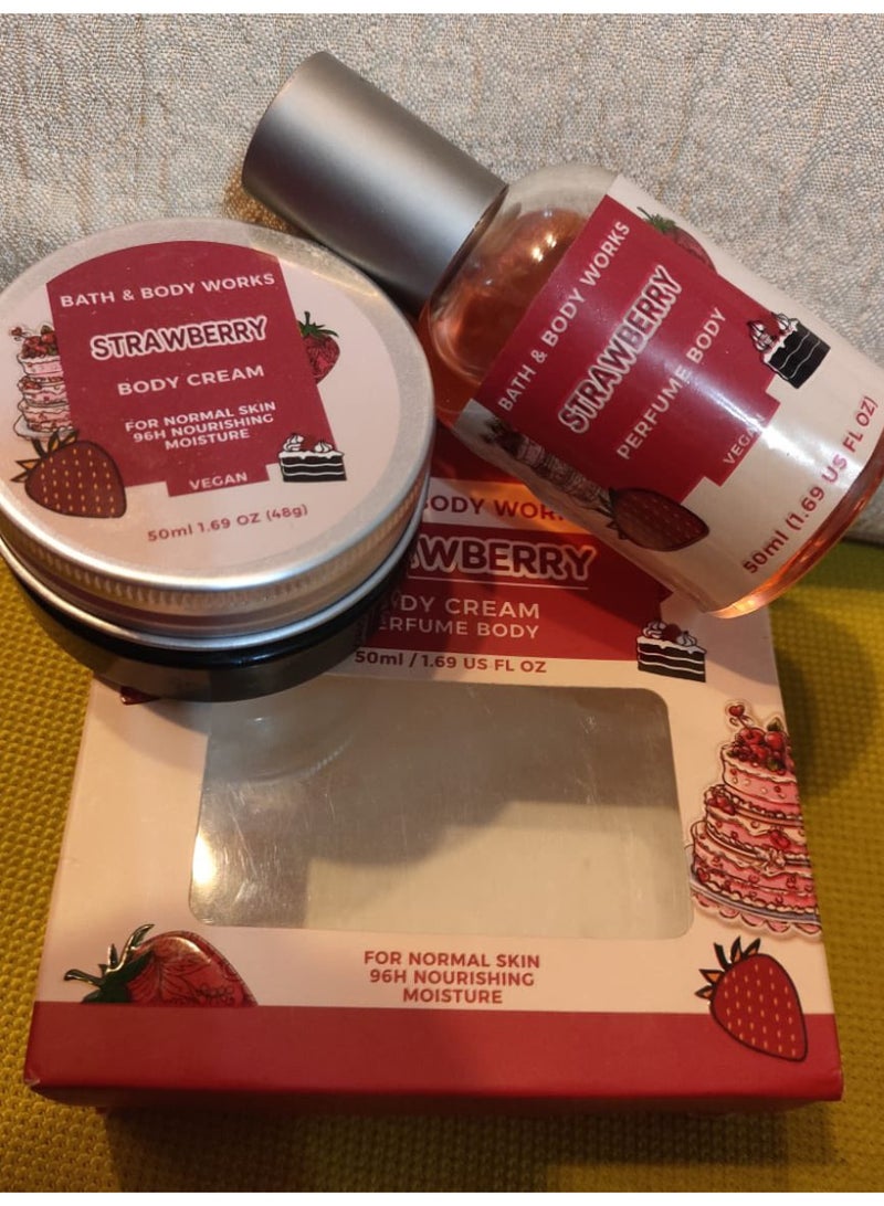 باث آند بودي وركس مجموعة هدايا بودي شوب "إصدار الفراولة المنعشة" - عطر صيفي 50 مل + كريم جسم مرطب 50 مل -  قطعتين في علبة أنيقة - Image 3